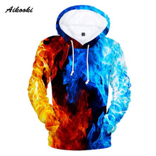 Load image into Gallery viewer, Aikooki Yellow And Blue 3D Fire Hoodies Men Sweatshirts Women Hoodies 3D Fire Print Fashion Winter Handsome Hooded Male 3D Hoody